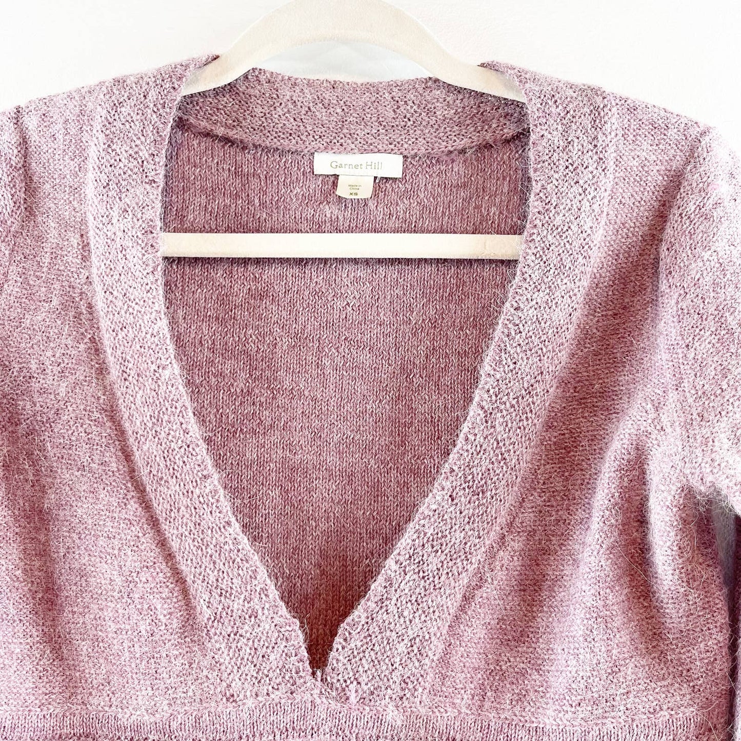 Garnet Hill Alpaca V-Neck Long Sleeve Knit Tunic Pullover Sweater Purple XS