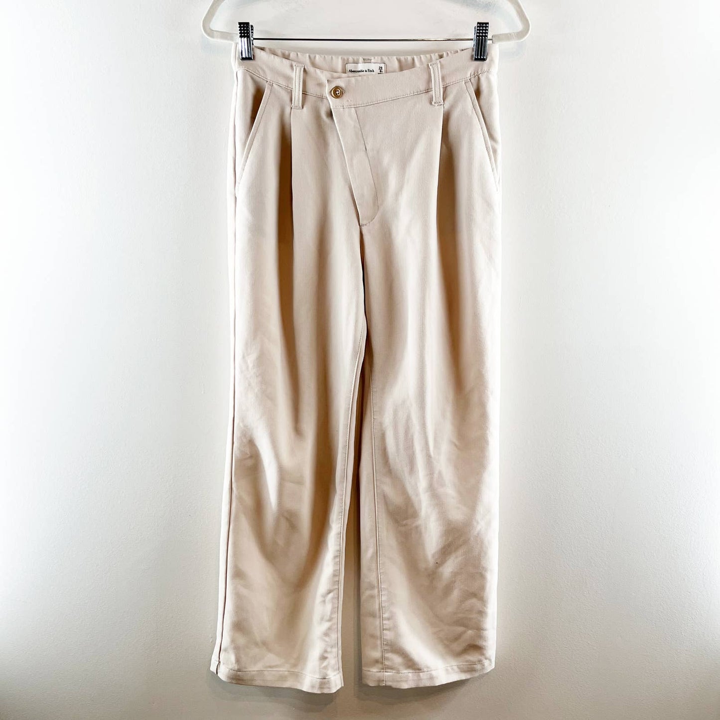 Abercrombie Tailored Relaxed High Rise Crossover Waistband Trouser Pants Tan 8 P