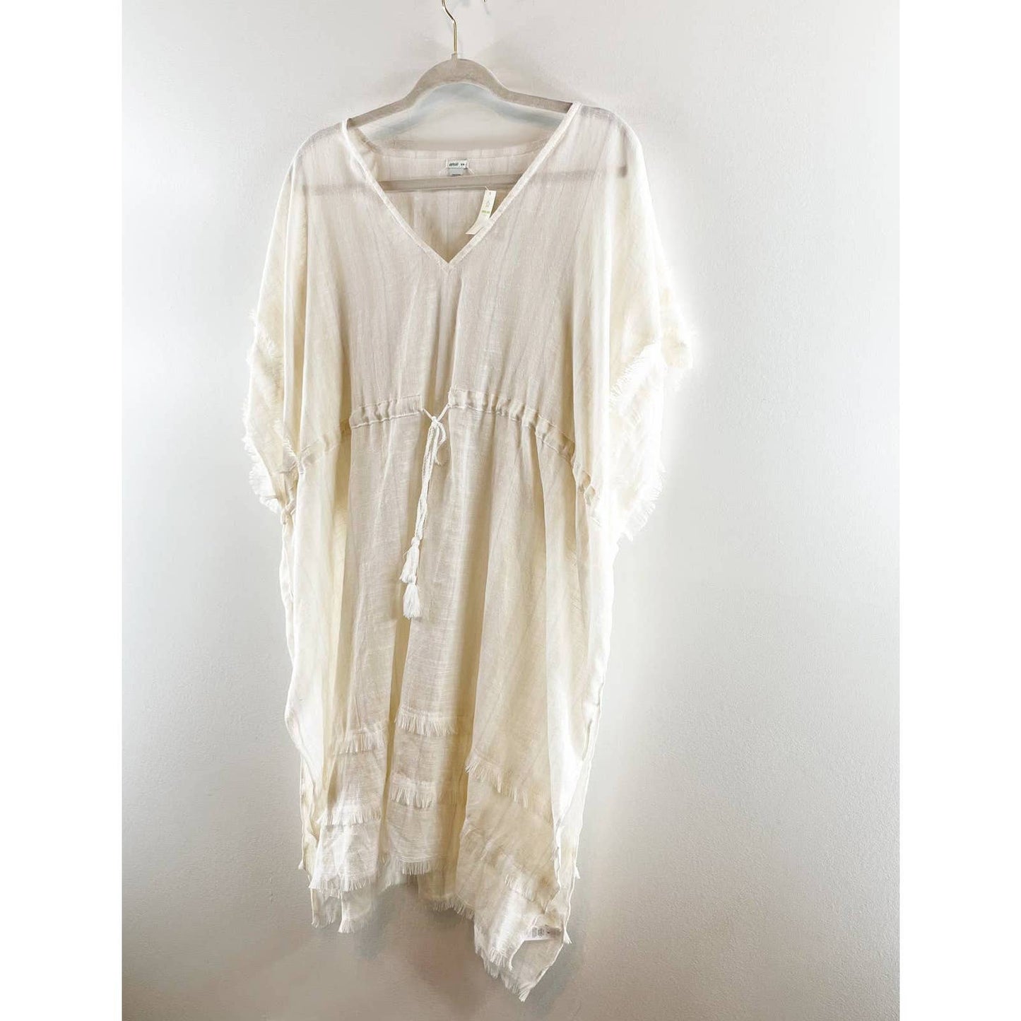 Aerie Offline Sheer Short Sleeve V-Neck Cover Up Kimono Dress White Medium