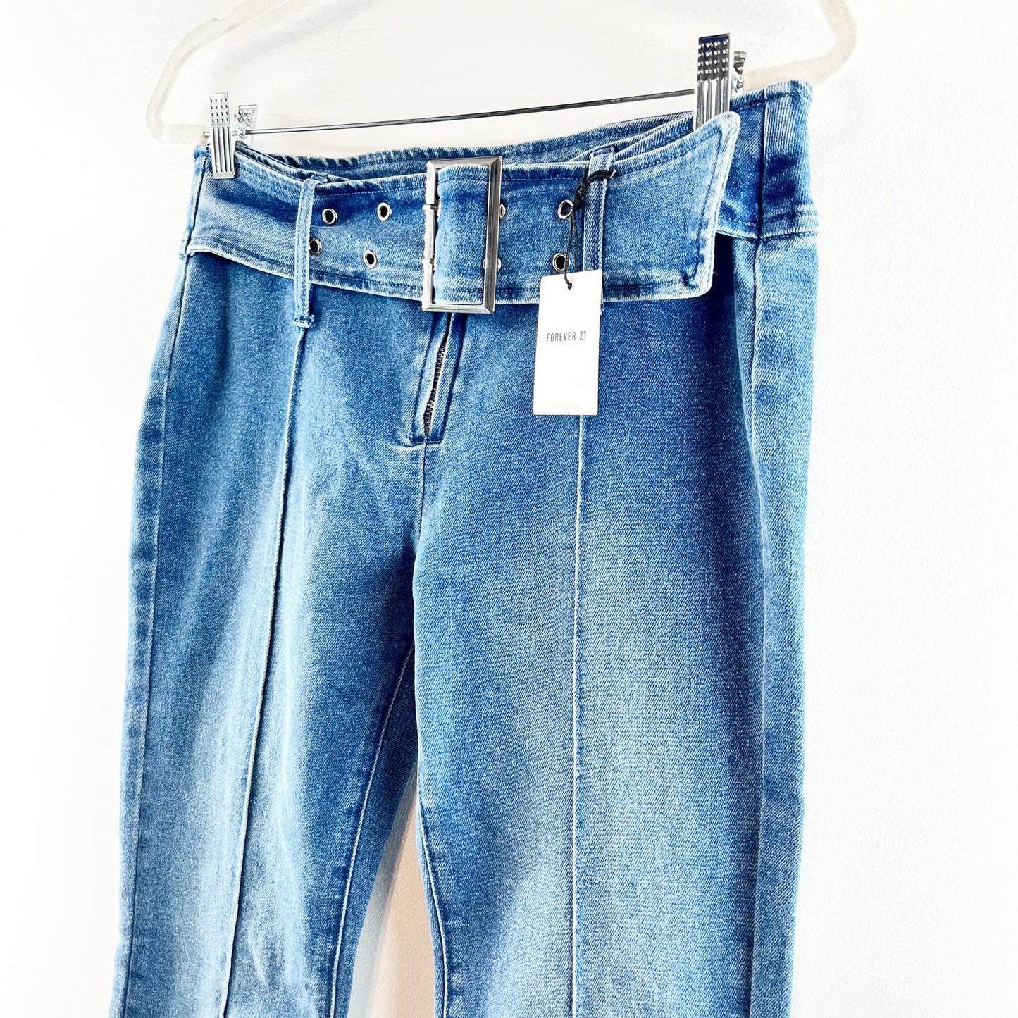 Forever 21 Low Rise Flare Bootcut Belted Exposed Seam Y2K Jeans Blue 28 / 6