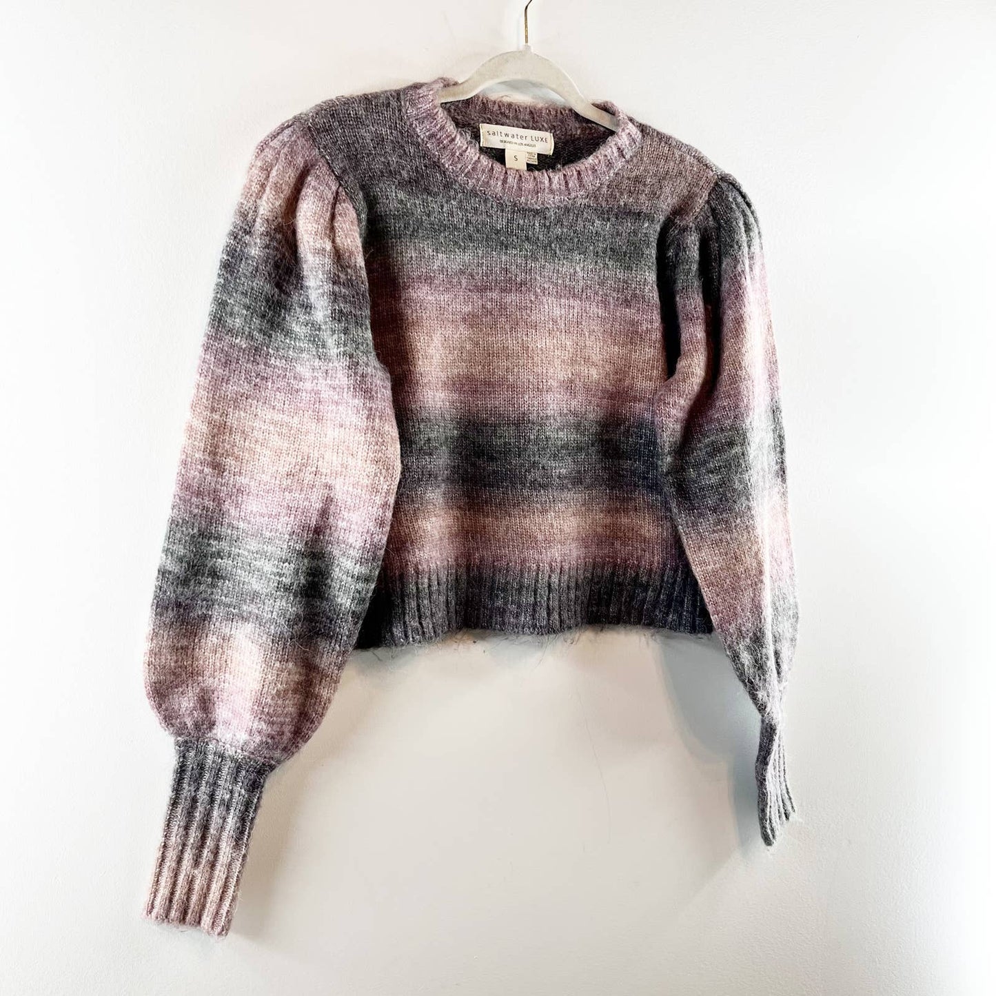 Saltwater Luxe Dollie Wool Blend Long Puff Sleeve Pullover Sweater Pink Small