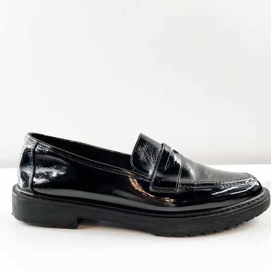 H&M Patent Faux Leather Platform Chunky Loafers Black 11