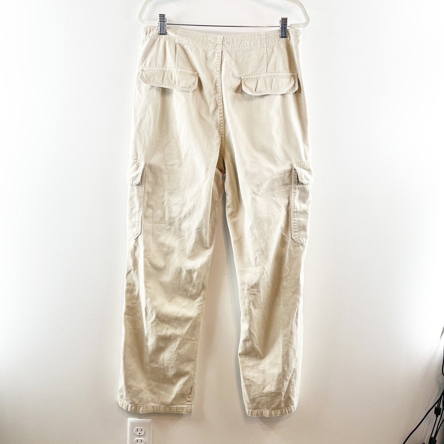 ZARA High Rise Straight Leg Baggy Cargo Pants Trousers Khaki Tan 10