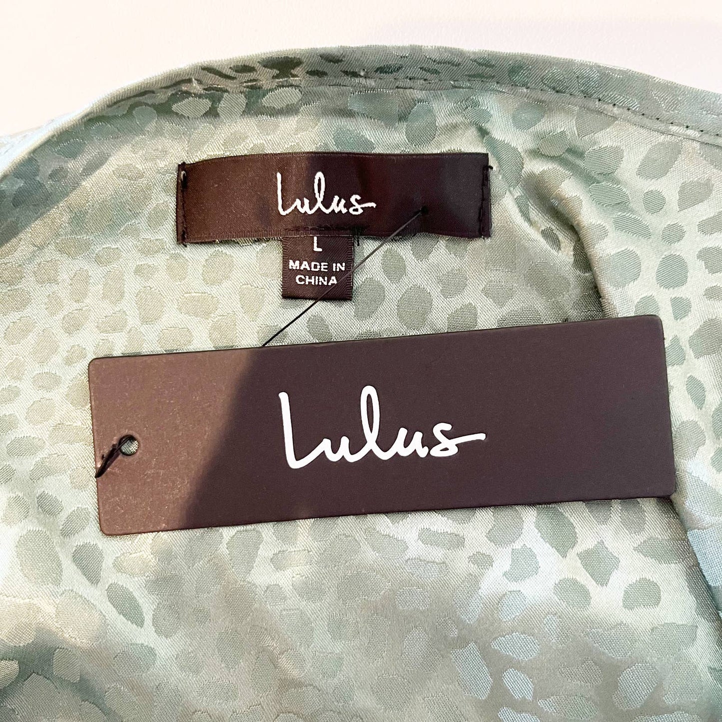 Lulus Total Stunner Satin Jacquard Cowl Neck Midi Dress Sage Green Large