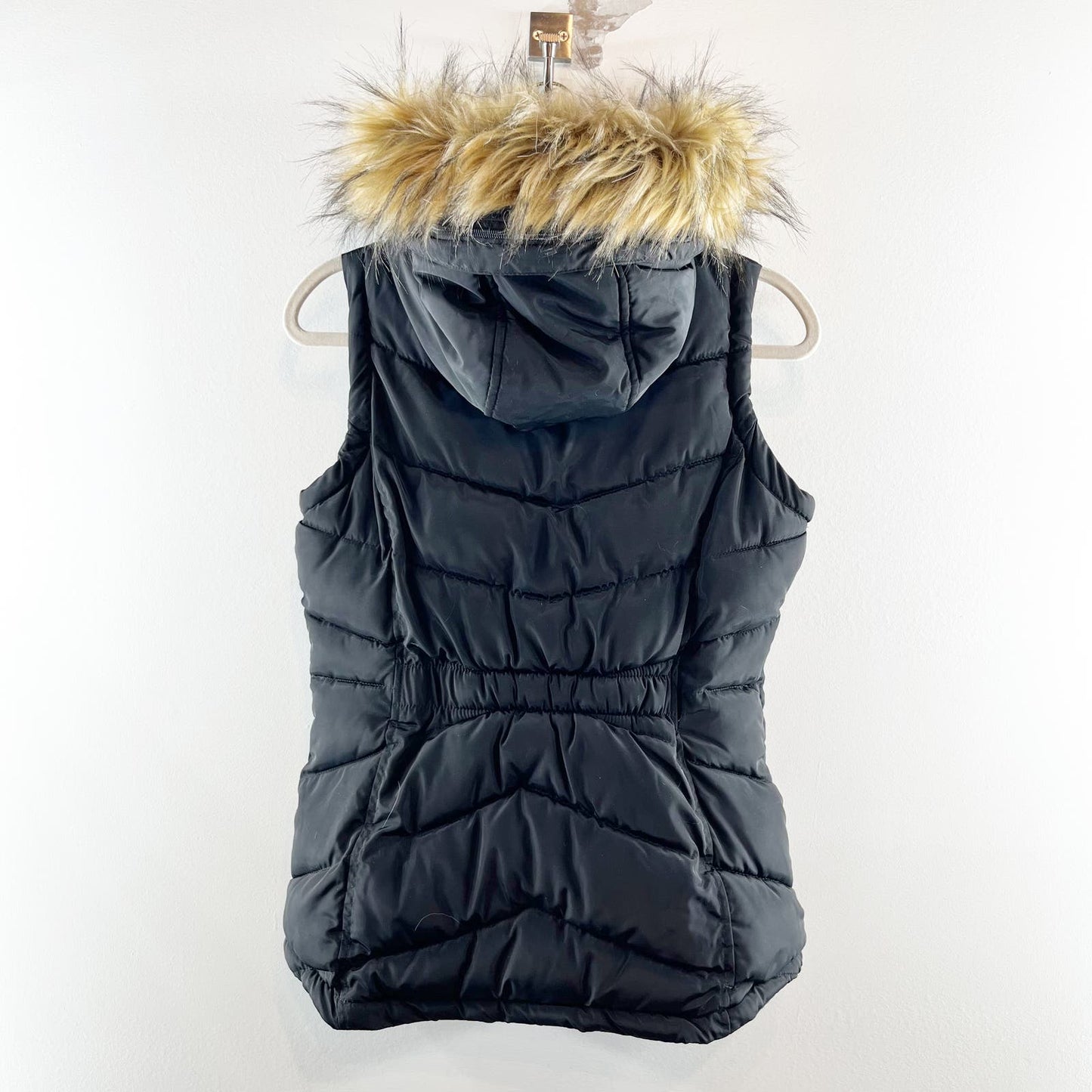 Canada Weather Gear Puffer Vest with Faux Fur Lined Hood Black Small