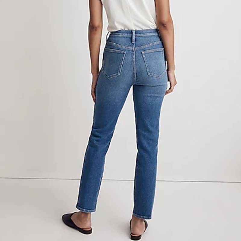 Madewell Stovepipe Pull On High Waisted Denim Straight Jeans Medium Blue Wash 26