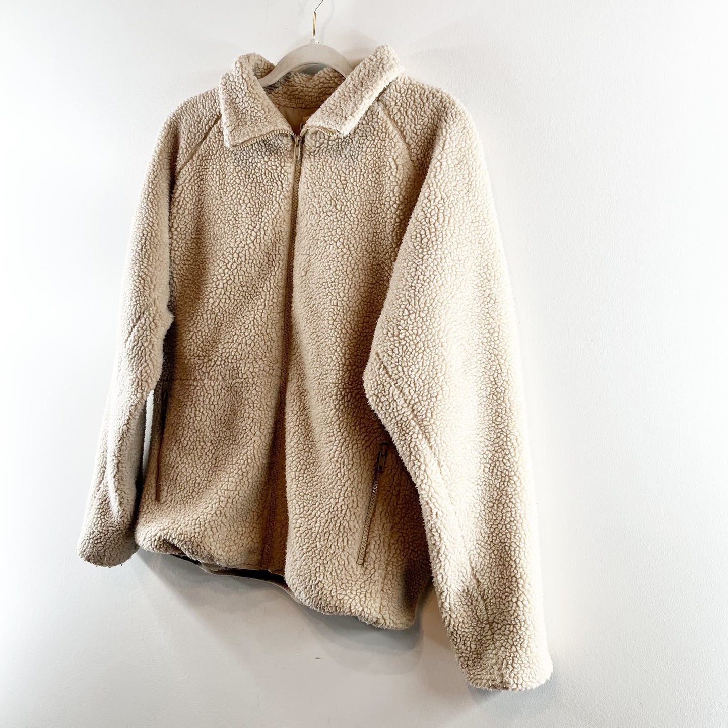 Brandy Melville John Galt Willow Full Zip Teddy Sherpa Jacket Beige One Size