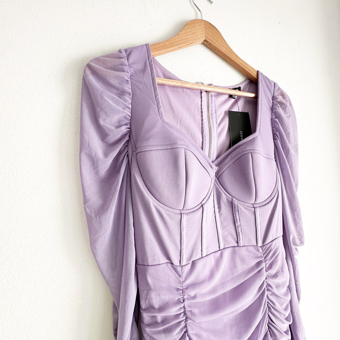 Fashion Nova Don't Get Sassy Ruched Mesh Midi Dress Lavender Purple Large