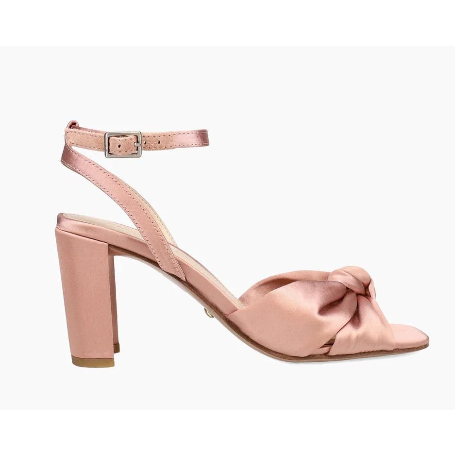 Pelle Moda Nikia Satin Knot Ankle Strap High Heel Sandals Blush Pink