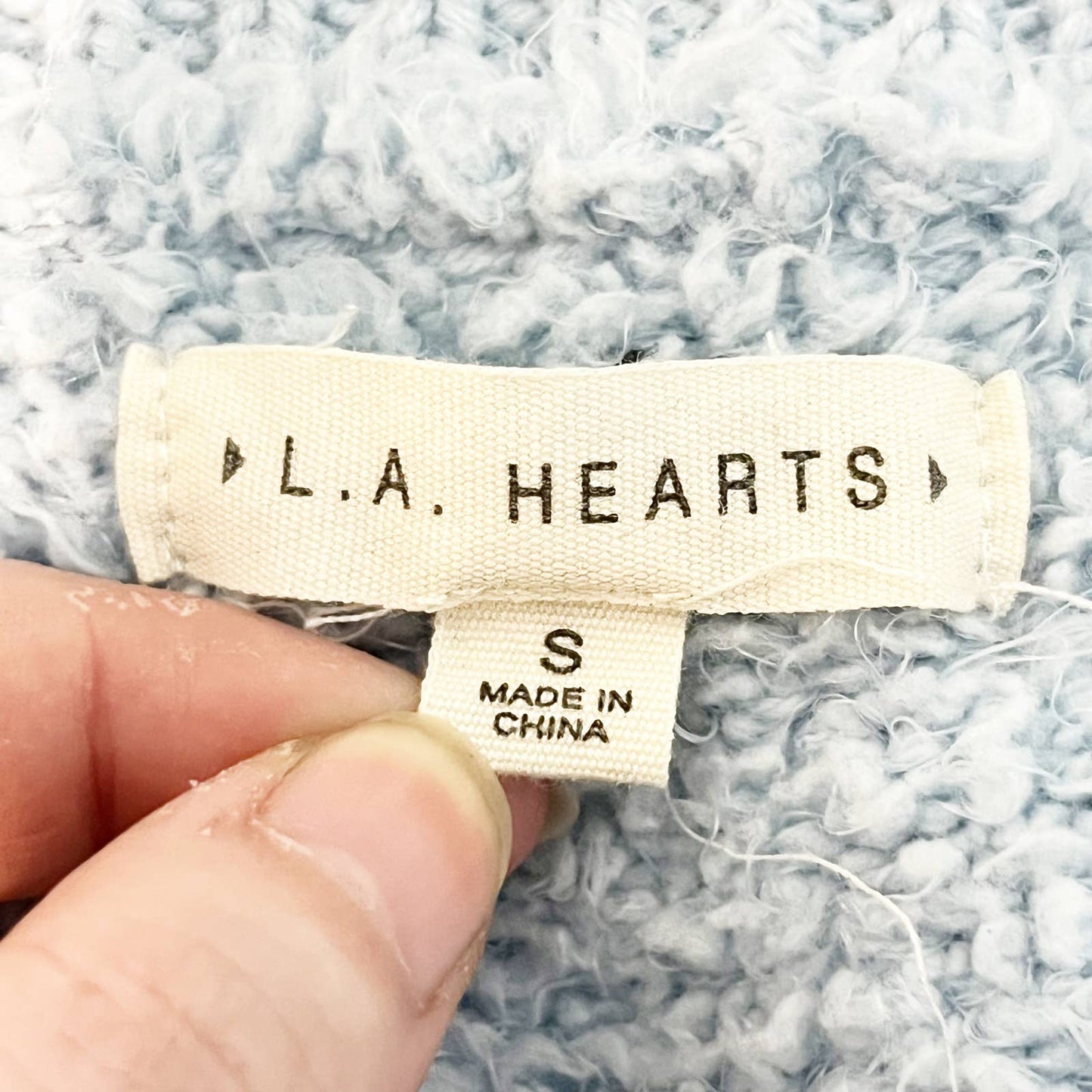 L.A. Hearts Sherpa Henley Long Sleeve Crewneck Sweater Powder Blue Small