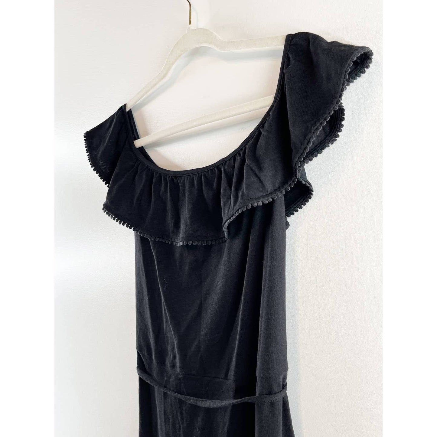 Boden Bethany Ruffled Off The Shoulder Cotton Dress Black 8 Long