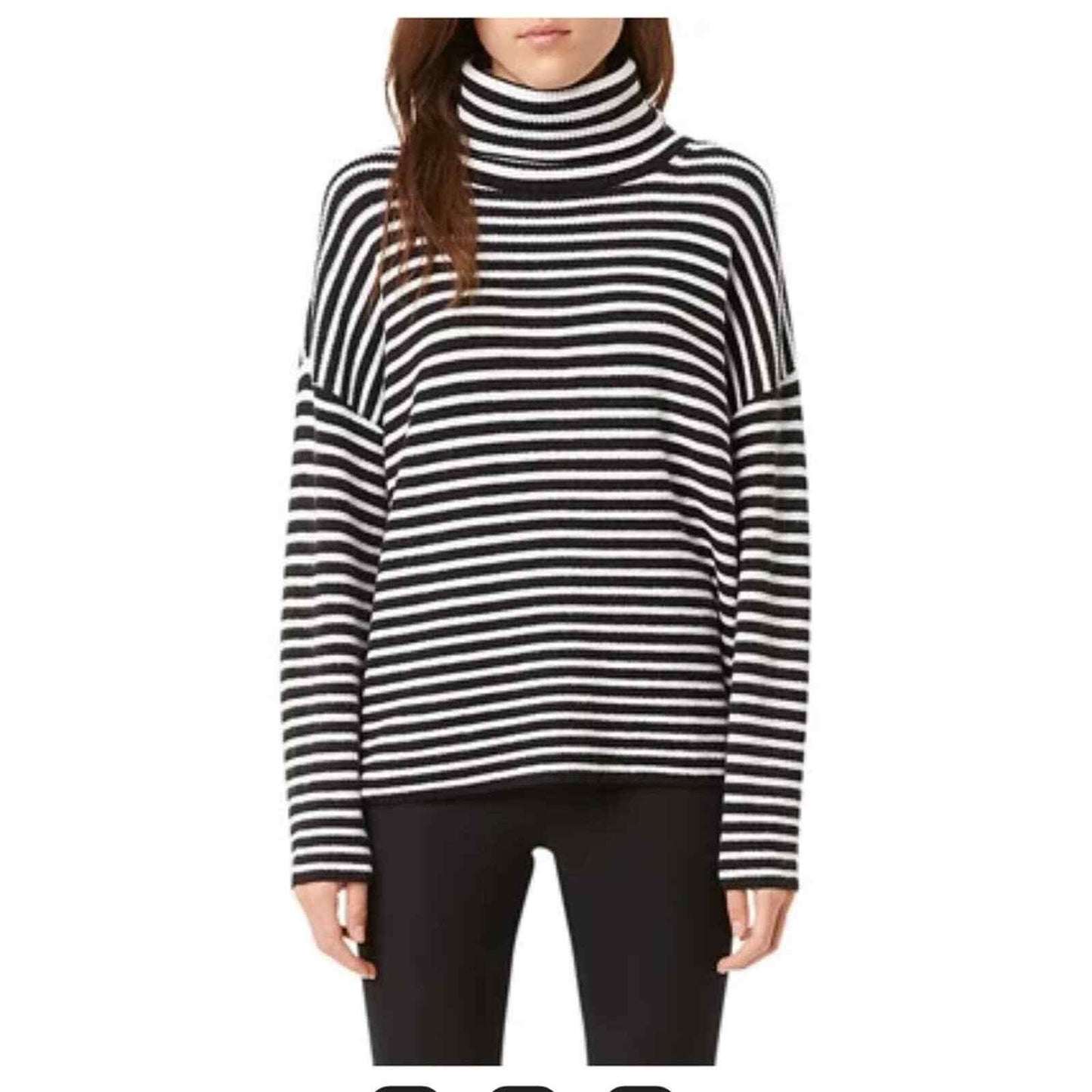 French Connection Micro Stripe Long Sleeve Turtleneck Sweater Black/White Medium
