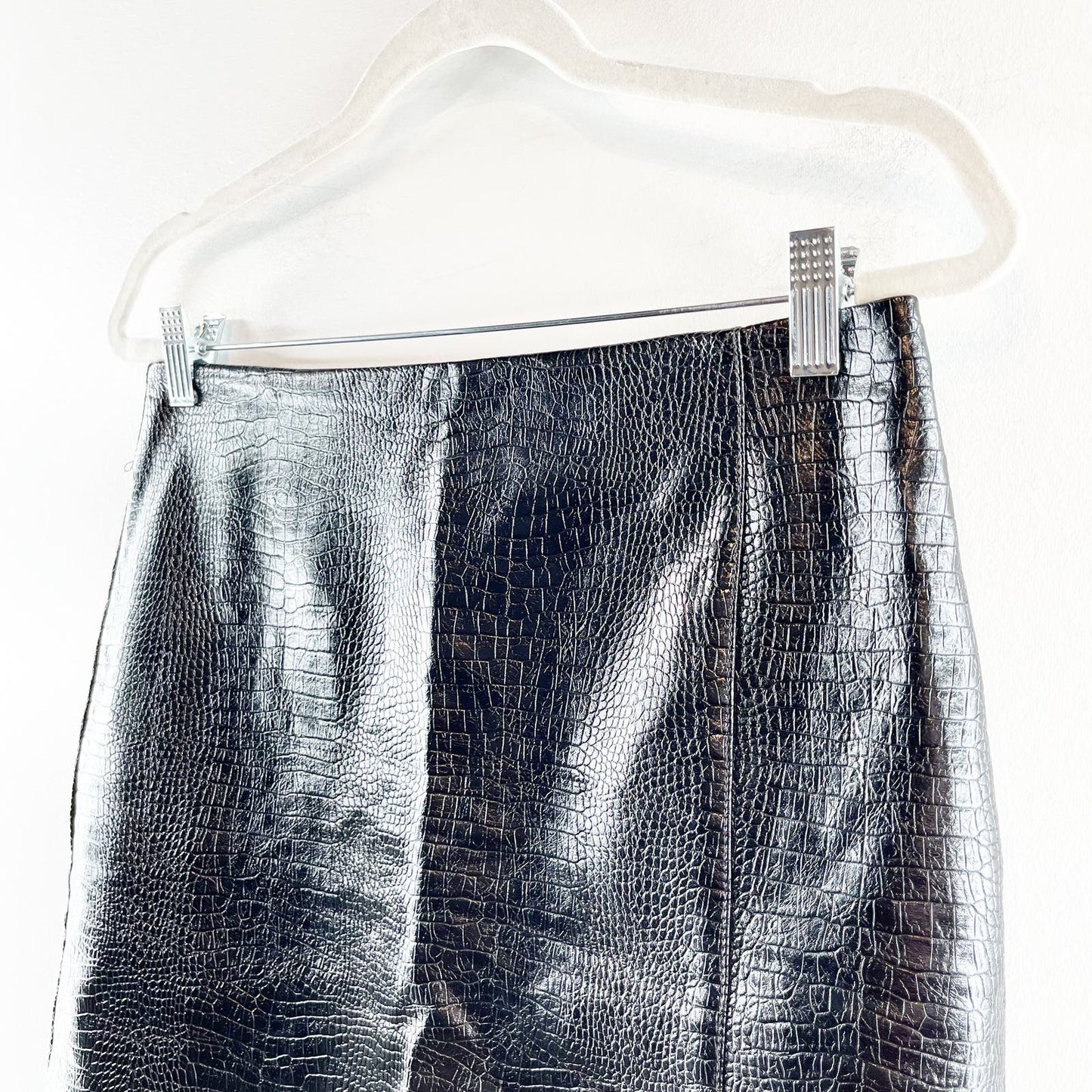 Topshop Croc Embossed Faux Leather Mini Skirt Black 8