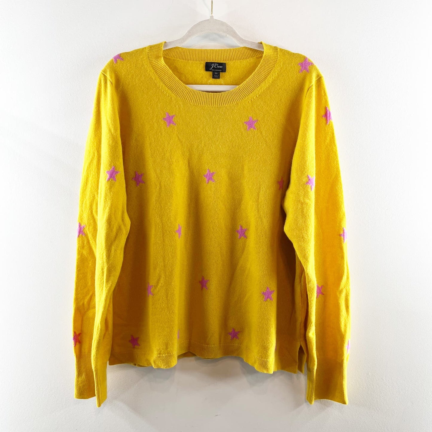 J. Crew Everyday Long Sleeve Star Print Cashmere Sweater Yellow 2X