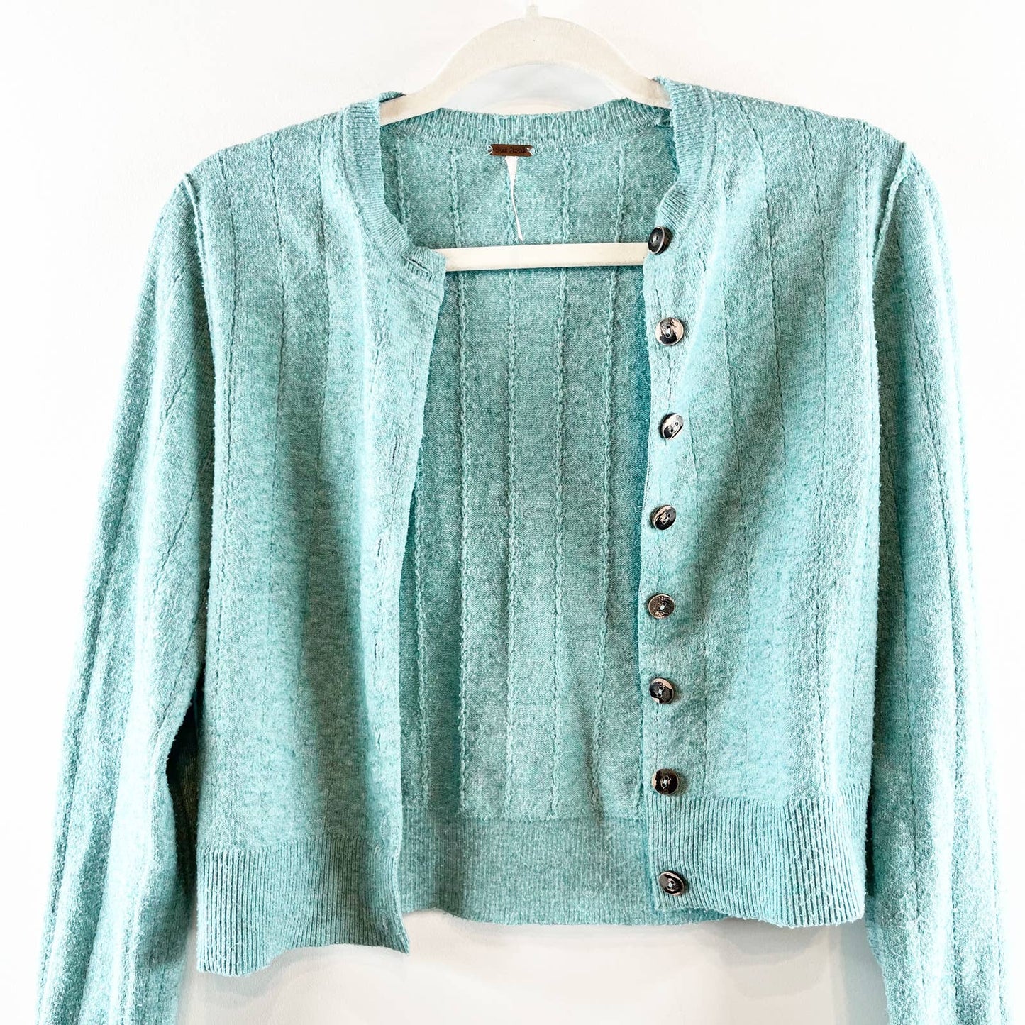 Free People Always With Me Cropped Cardigan Sweater Blue Green Small