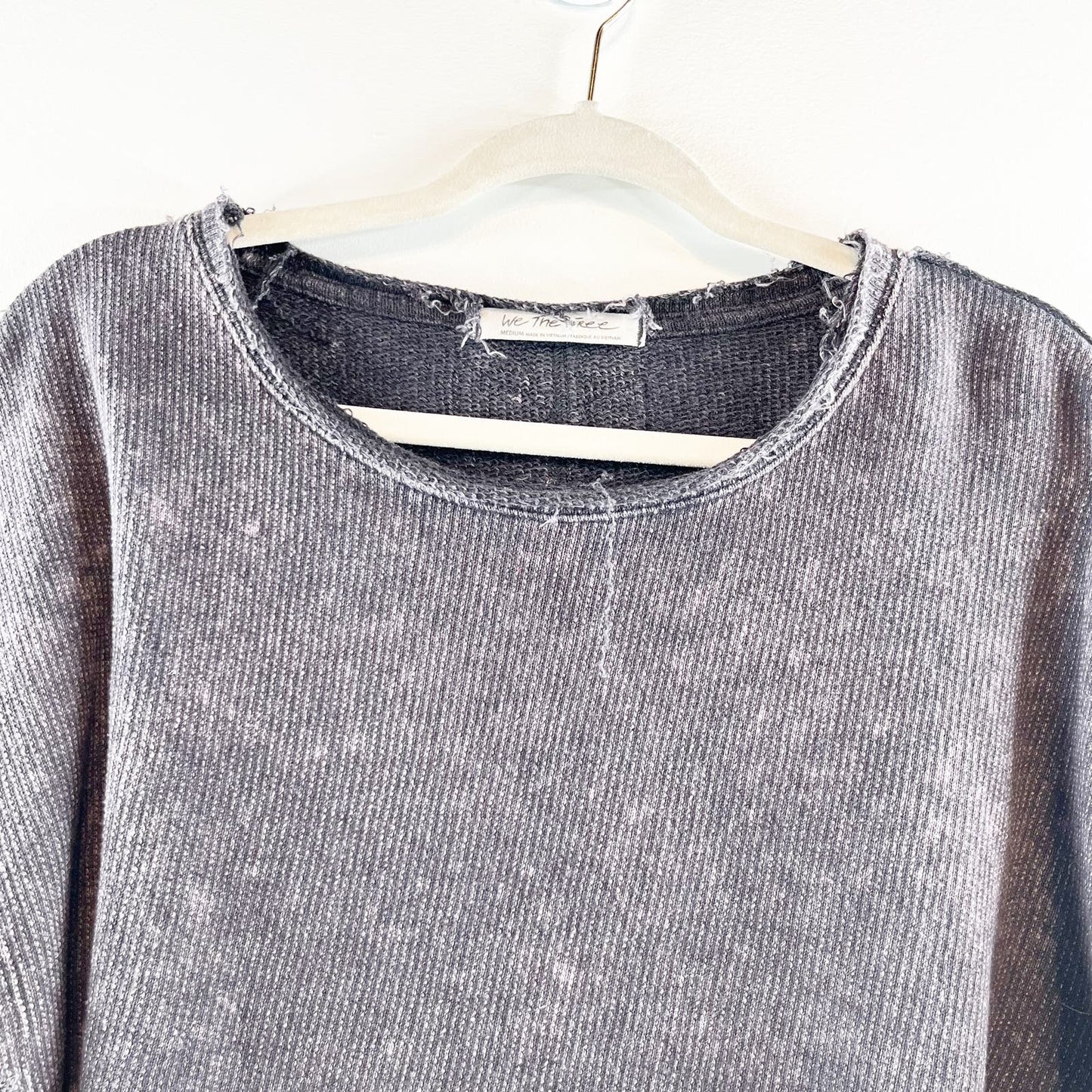 Free People Off My Mind Cropped Waffle Thermal Raw Hem T-Shirt Tee Gray Medium