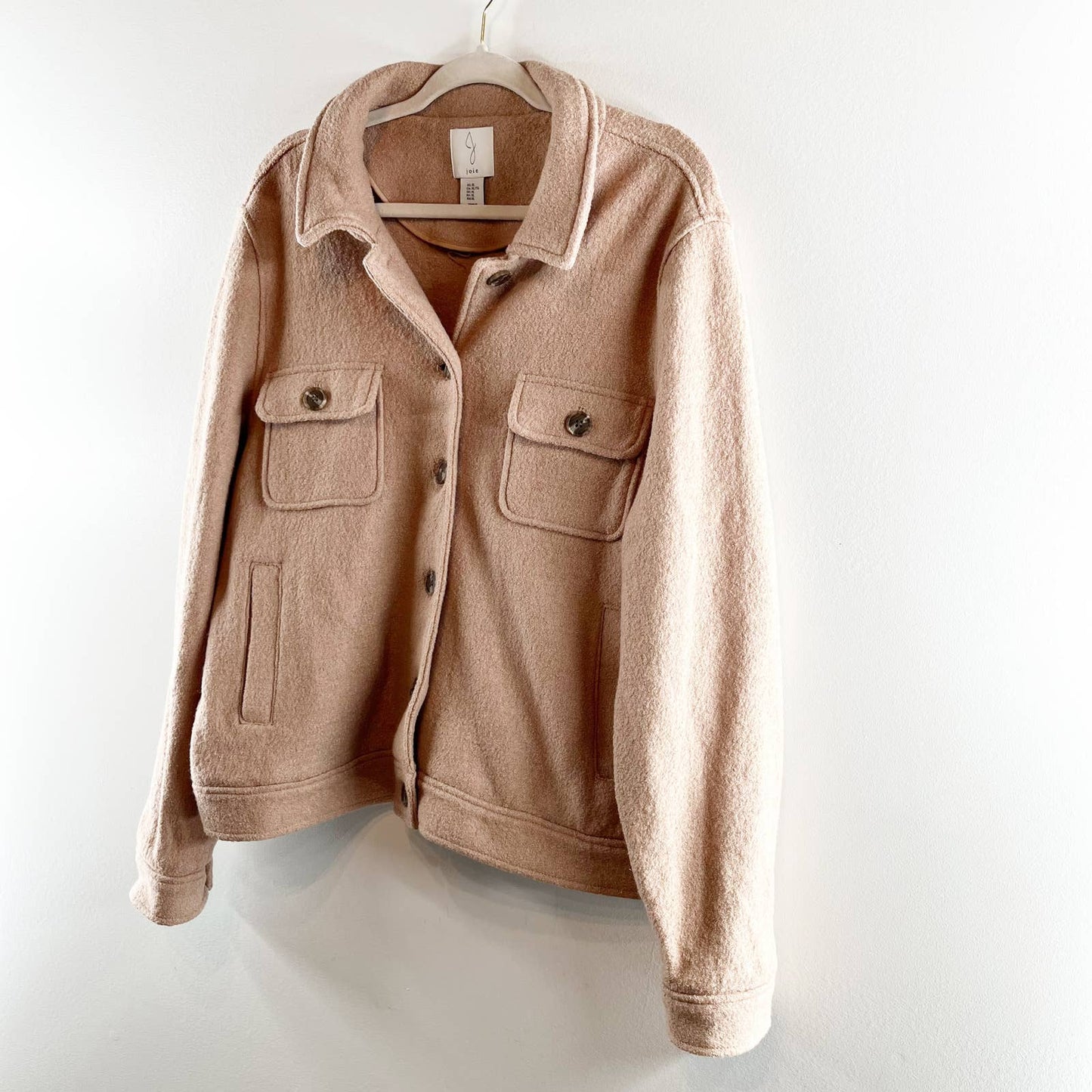 Joie Fleece Button Cuffed Sleeve Collared Button Front Jacket with Pocket Tan XL