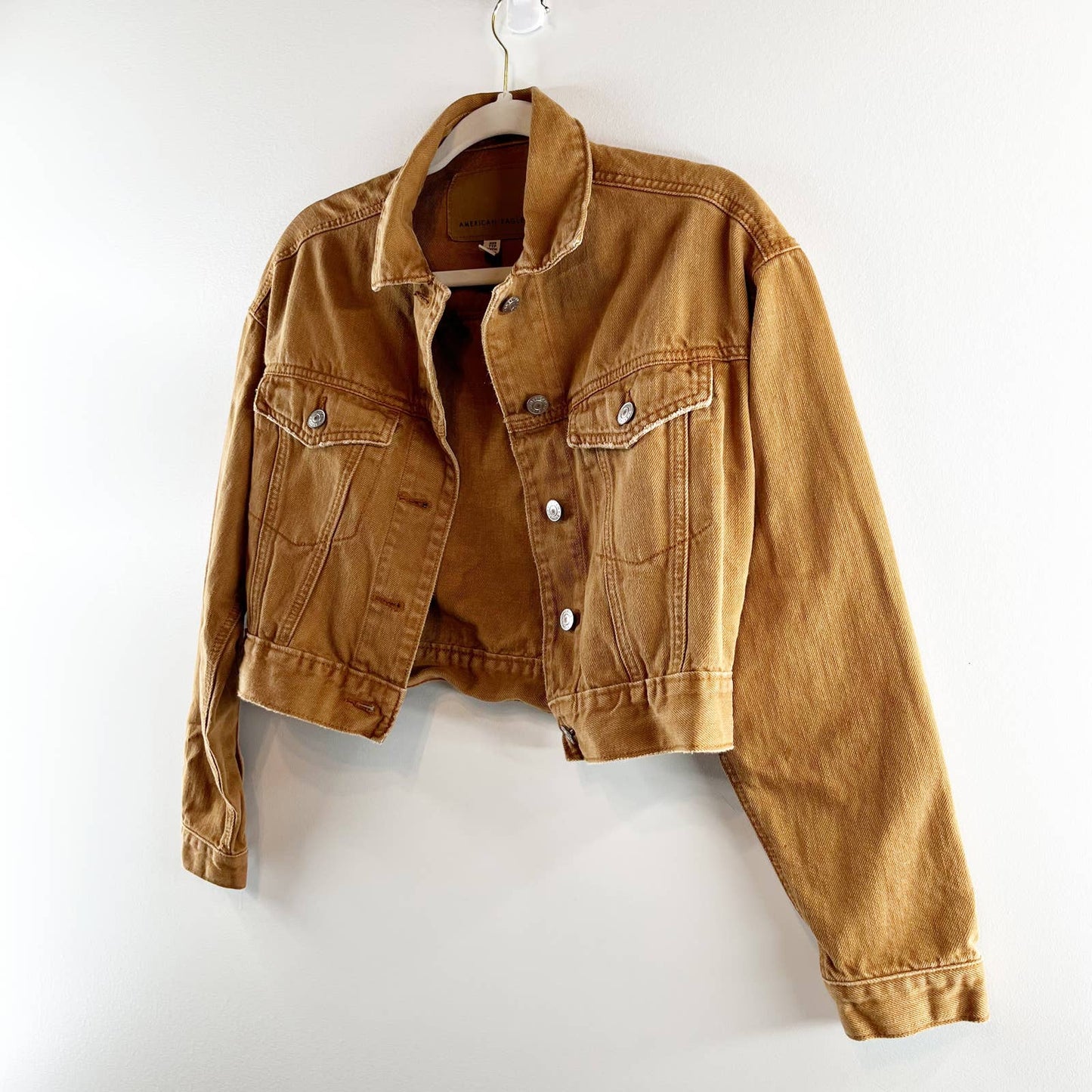 American Eagle Outfitters Cropped Denim Jacket Brown XS