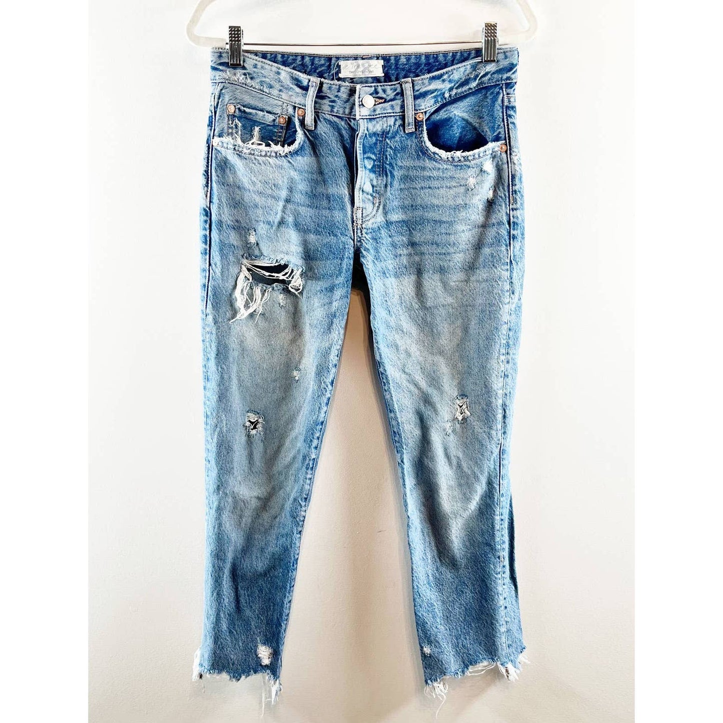 Free People Good Times Relaxed Distressed Cropped Skinny Jeans Blue 28 / 6