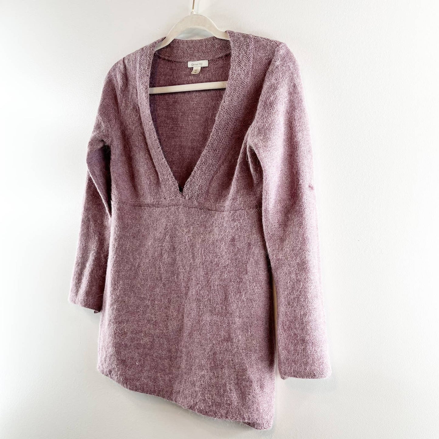Garnet Hill Alpaca V-Neck Long Sleeve Knit Tunic Pullover Sweater Purple XS