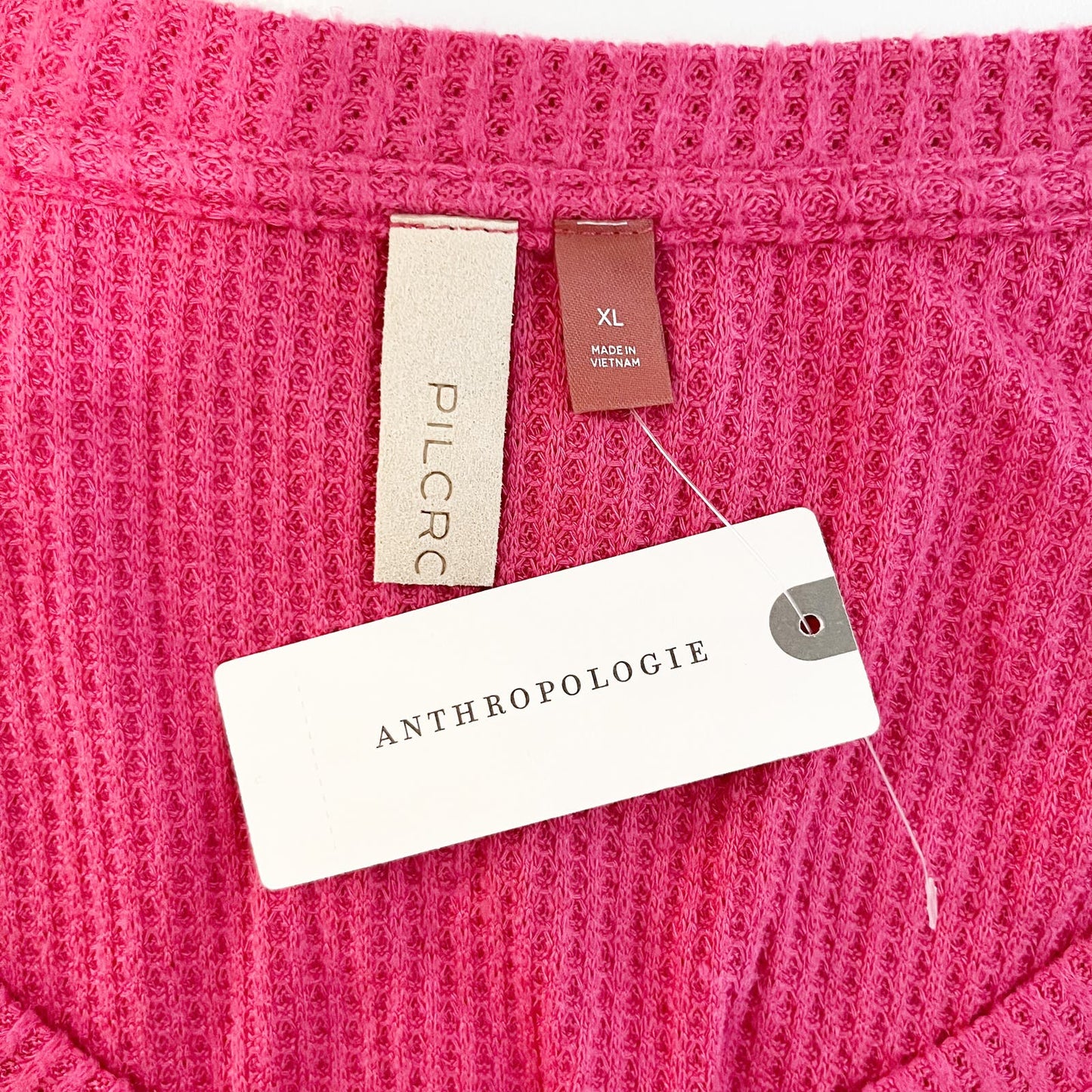 Anthropologie Pilcro Waffle Knit Oversized Ruffle Sleeve Tunic Top Pink XL