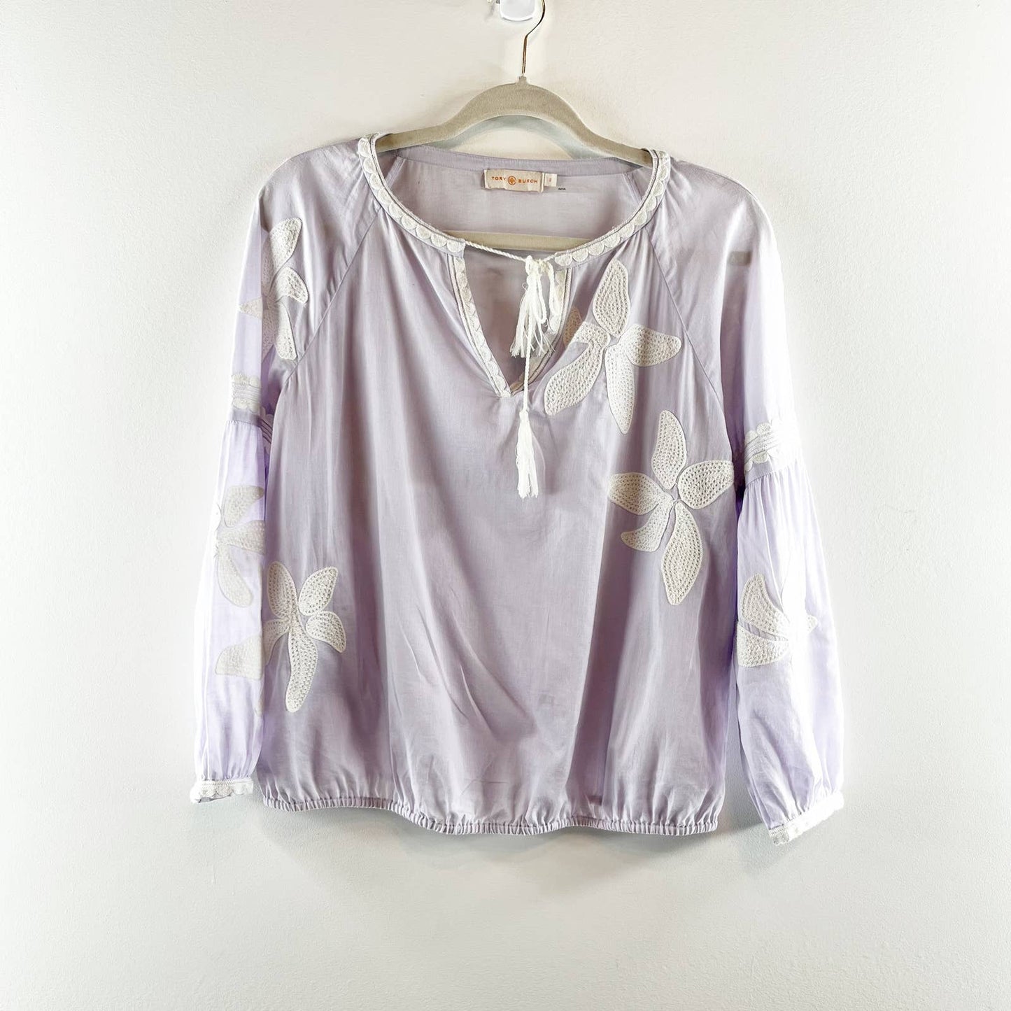 Tory Burch Cotton Embroidered Floral Long Balloon Sleeve Blouse Lilac Purple 2