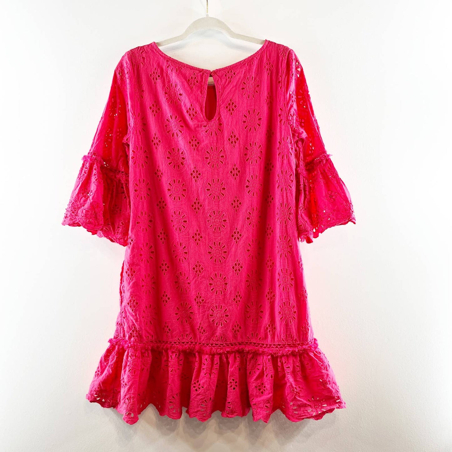 Anthropologie Dani Eyelet Lace Bell Sleeve Tunic Mini Dress Pink 8