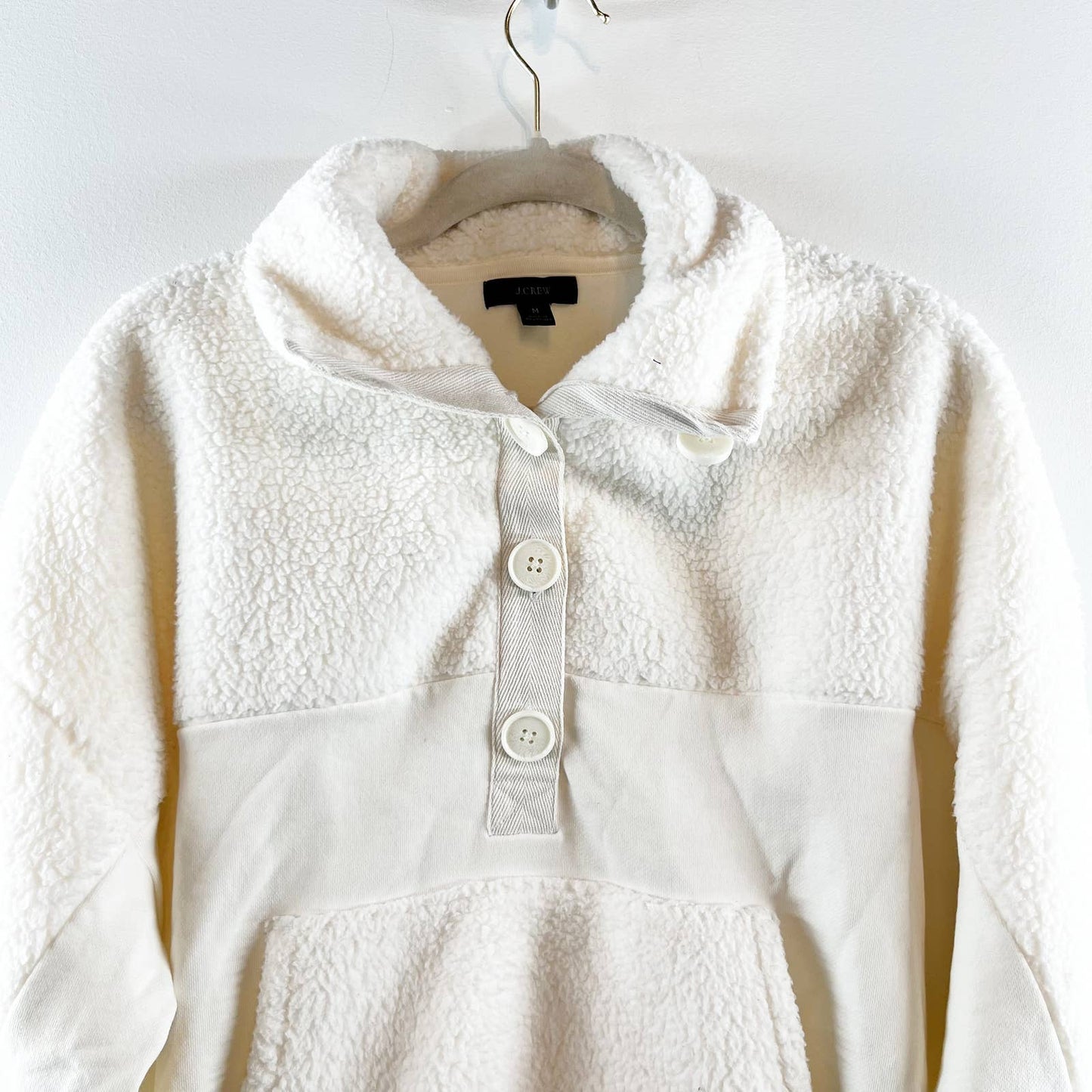J. Crew Teddy Sherpa Button-Front Sweatshirt Pullover Jacket Ivory White Medium