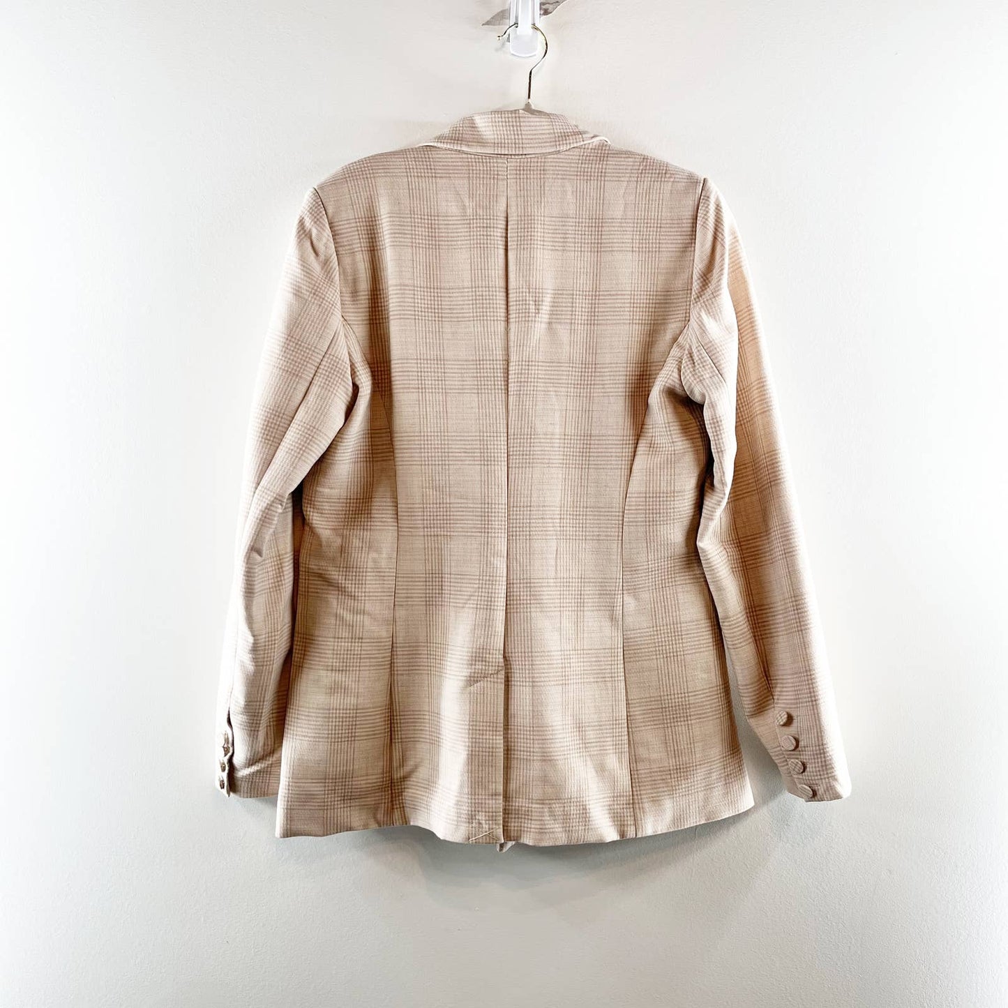 House of Harlow 1960 Plaid Notched Lapel Double Breasted Blazer Jacket Beige M