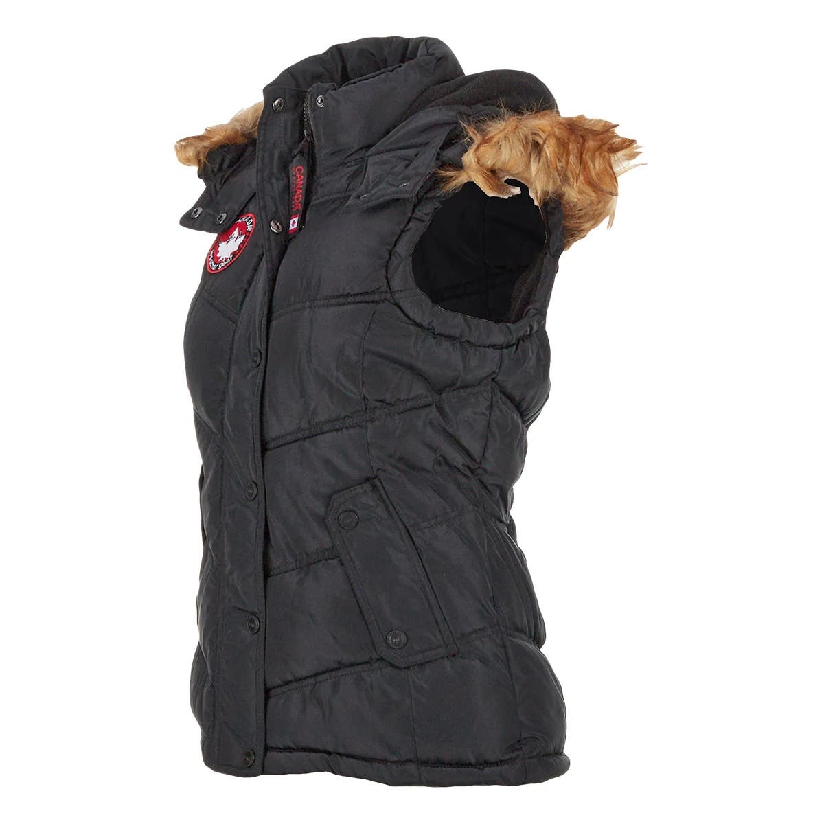 Canada Weather Gear Puffer Vest with Faux Fur Lined Hood Black Small
