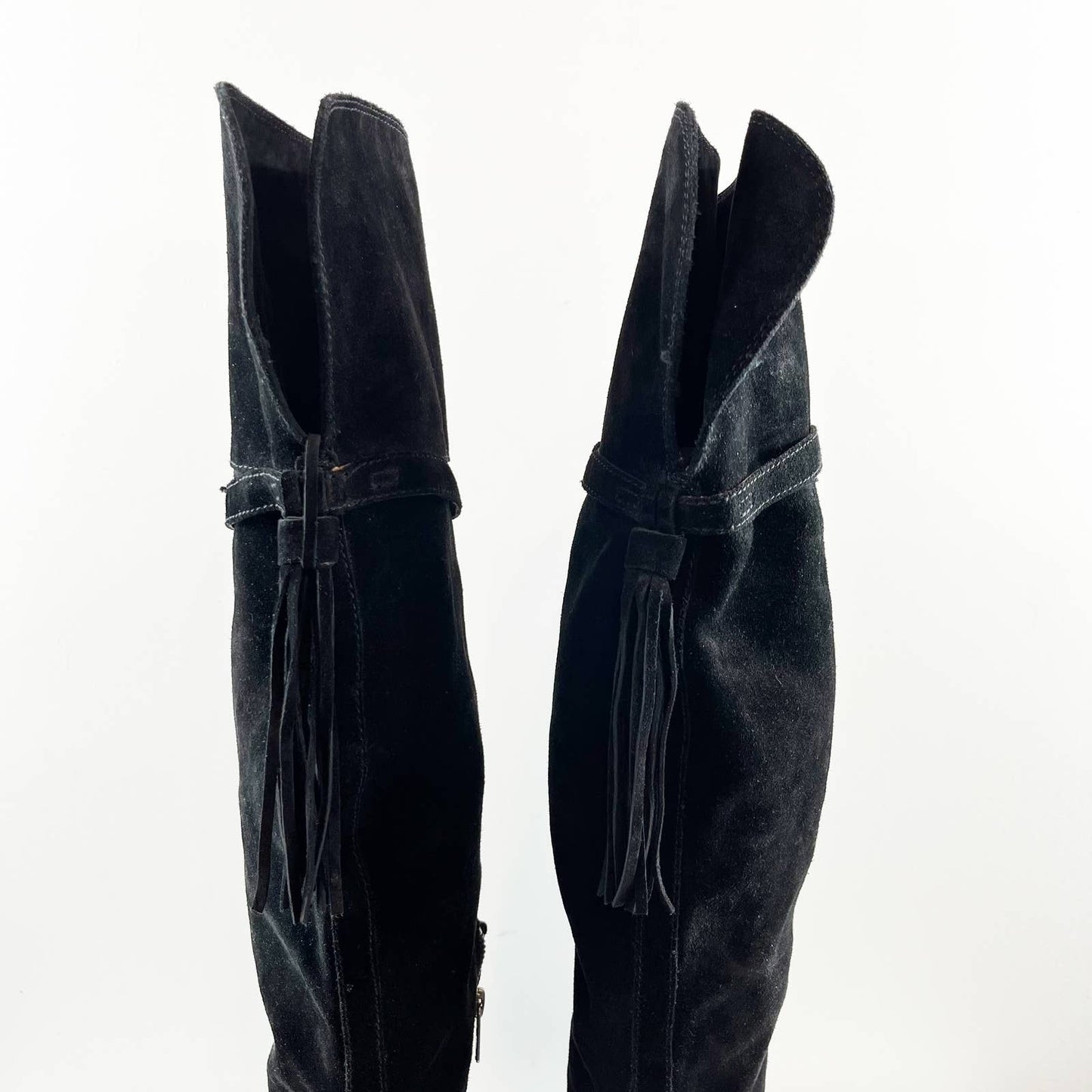 Frye Clara Over The Knee Suede Tassel Tie Boots Black 8.5