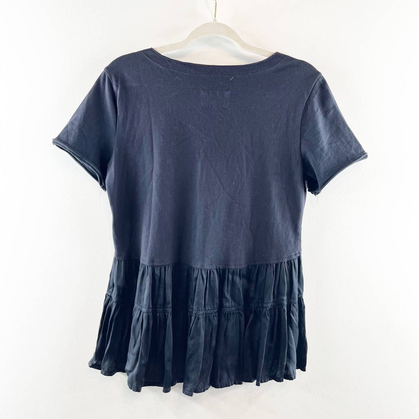 Anthropologie Maeve Black V-neck Louisa Tiered Peasant Babydoll Tee Shirt Top XS