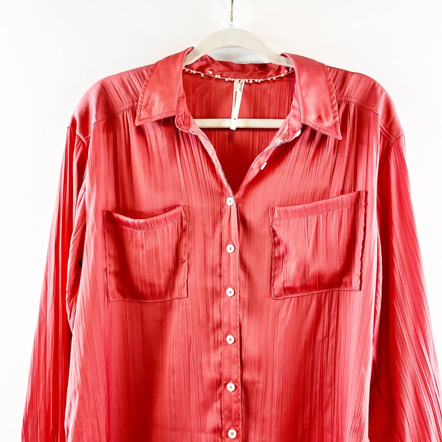 Anthropologie Button Down Collared Long Sleeve Blouse Top Pink Medium
