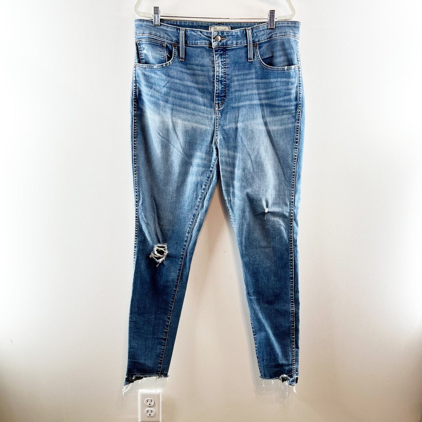Madewell Medium Wash Curvy High-Waisted Distressed Skinny Jeans Blue 34 Tall