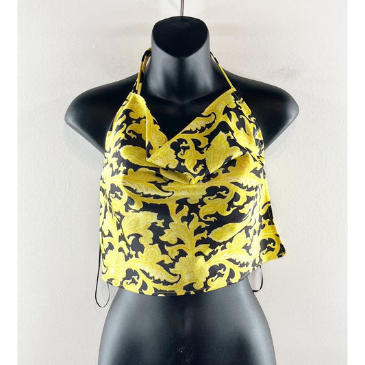 Urban Outfitters Halter Open Back Cowl Neck Paisley Handkerchief Top Yellow S