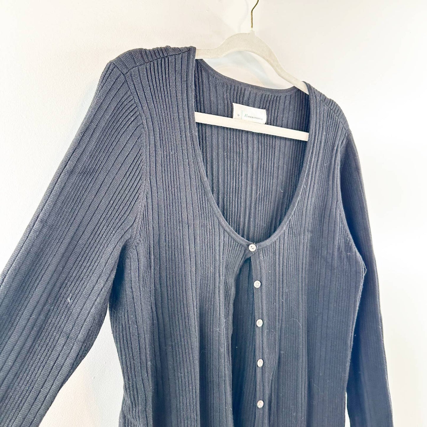 Anthropologie Scoop Neck Button Up Ribbed Cardigan Sweater Black 2X