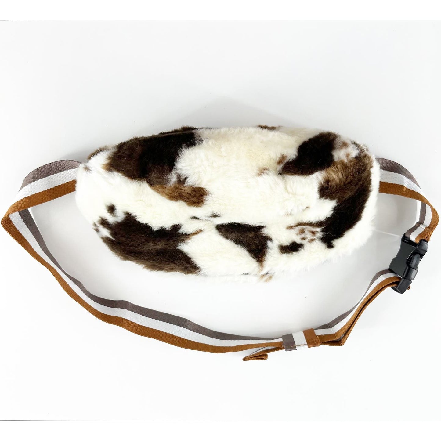 Jayley Collection Faux Fur Bum Belt Bag Fanny Pack Cow Print Cream Brown