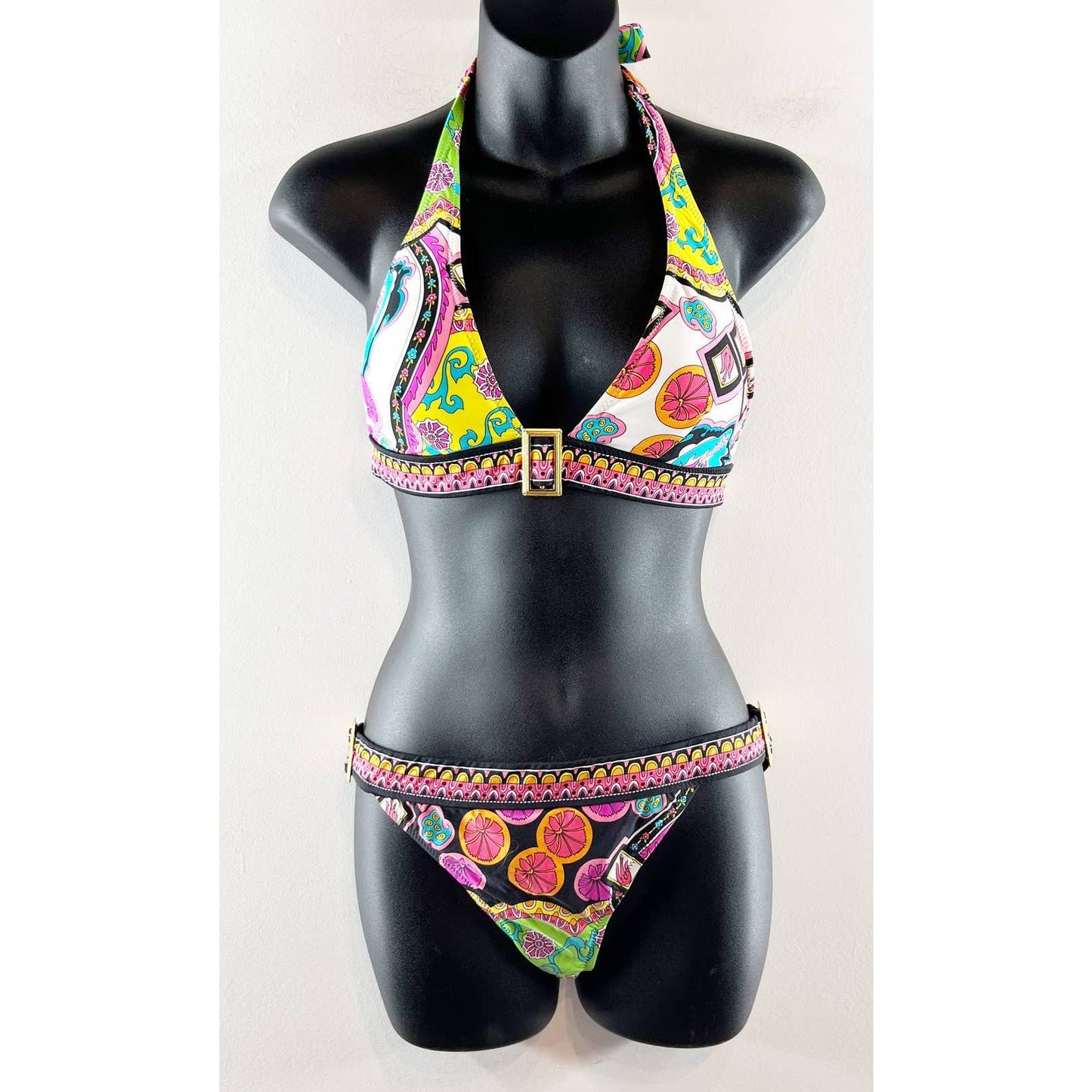 Trina Turk Marrakesh Triangle Top Surf Buckle Bottom Bikini Multi Colored 8