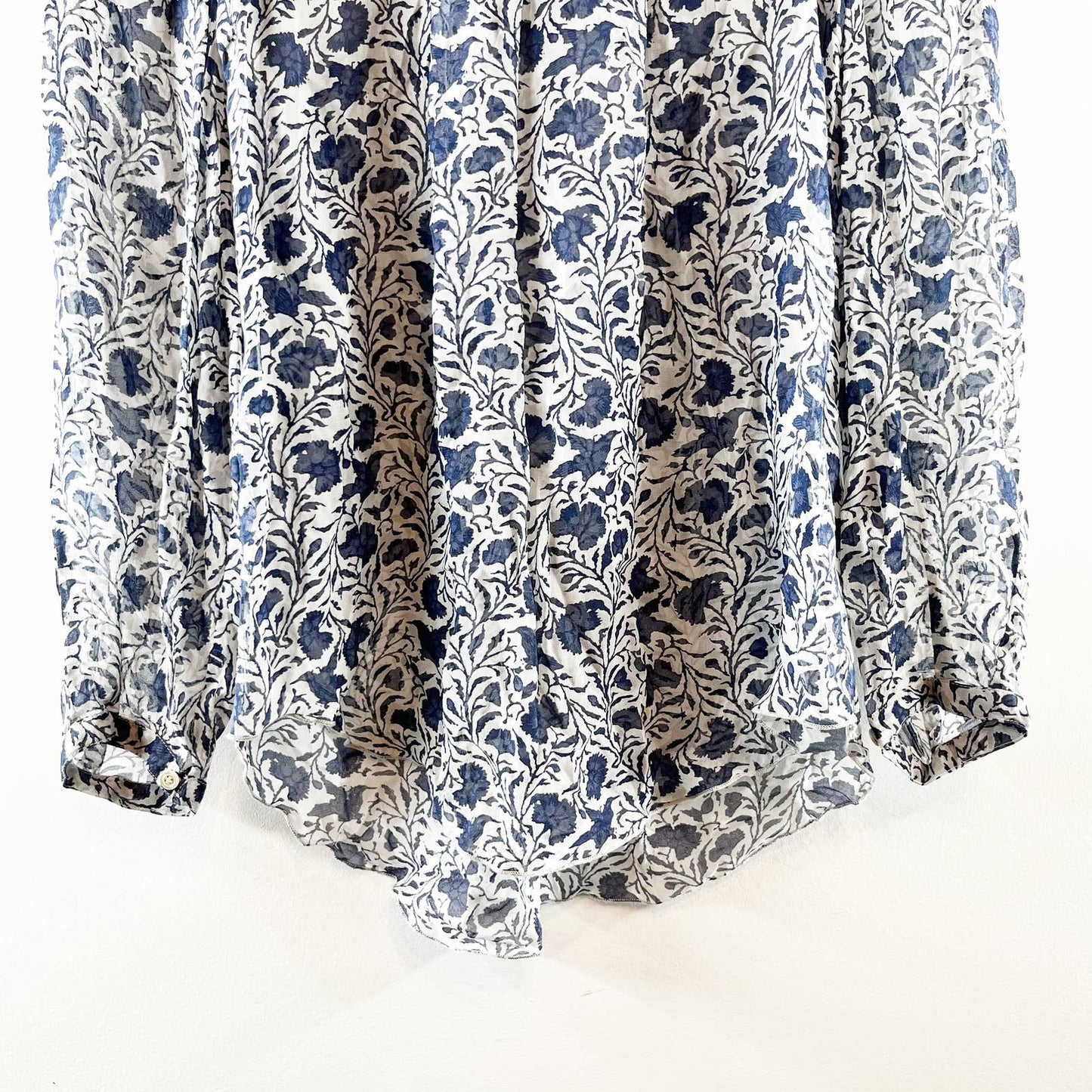 Isabel Marant Etoile Dresley Sheer Long Sleeve Paisley Blouse 0 Blue 34