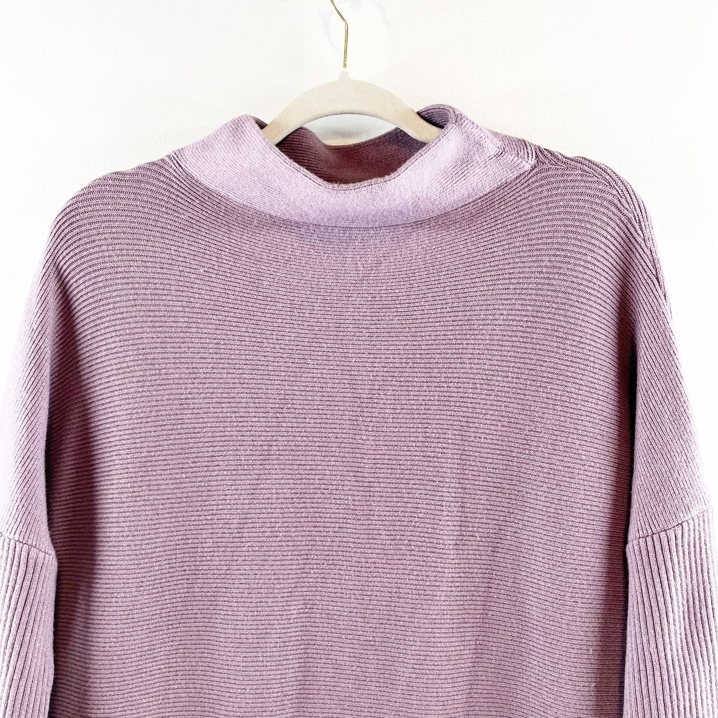 Long Sleeve Slouchy Side Slit Turtleneck Pullover Tunic Sweater Purple Small