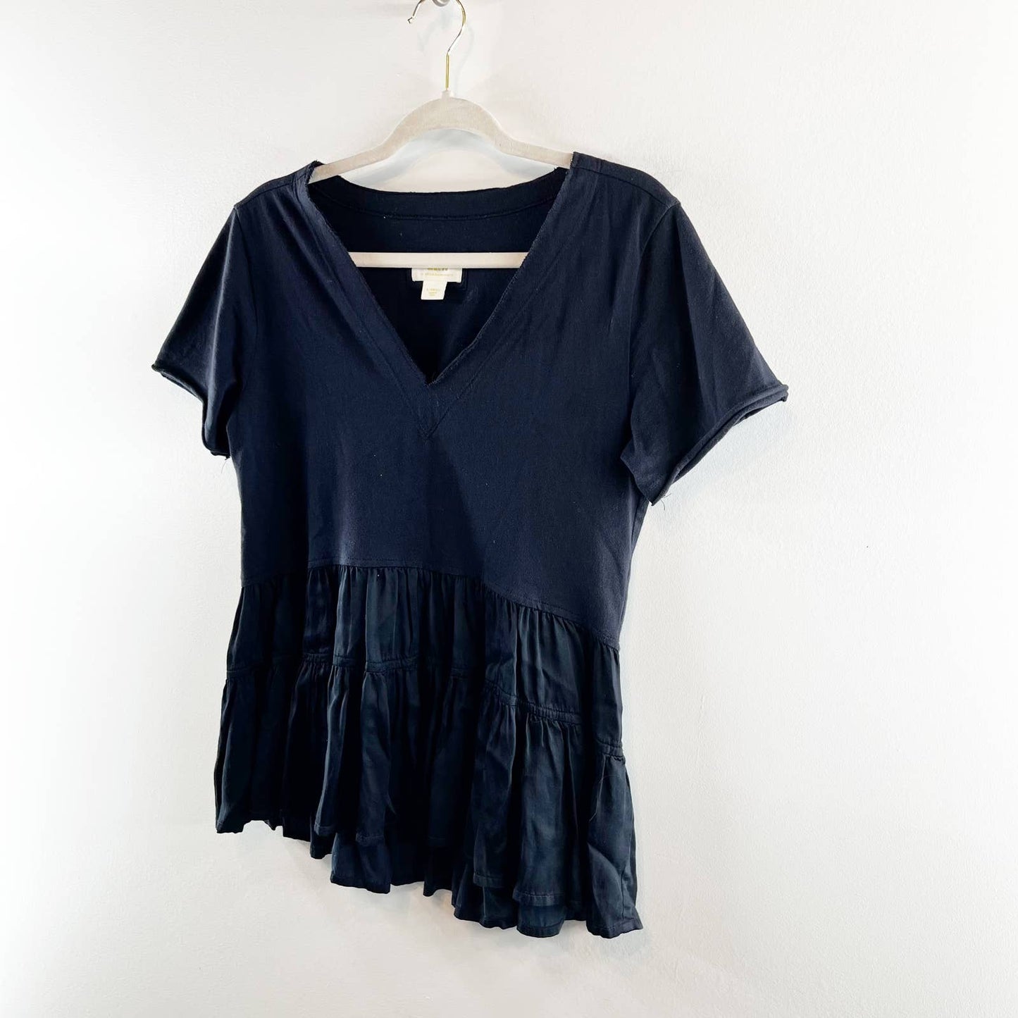 Anthropologie Maeve Black V-neck Louisa Tiered Peasant Babydoll Tee Shirt Top XS