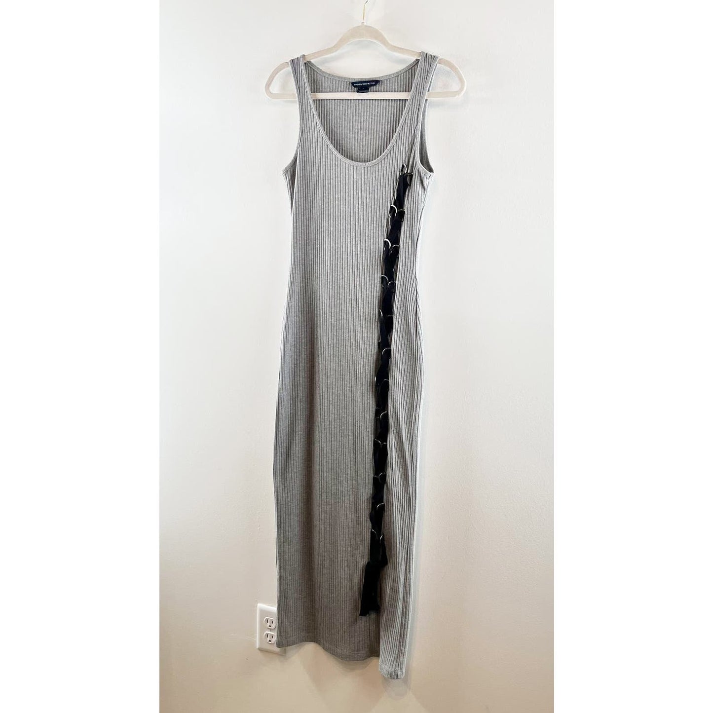 French Connection Tommy Ribbed Lace Up Tank Midi Dress Gray Large