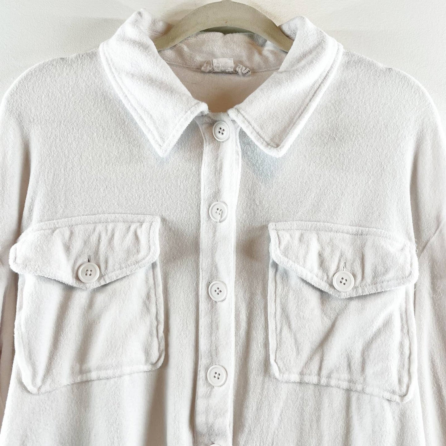 Good American Cotton Terry Long Sleeve Button Front Cover Up Shirt Jacket White