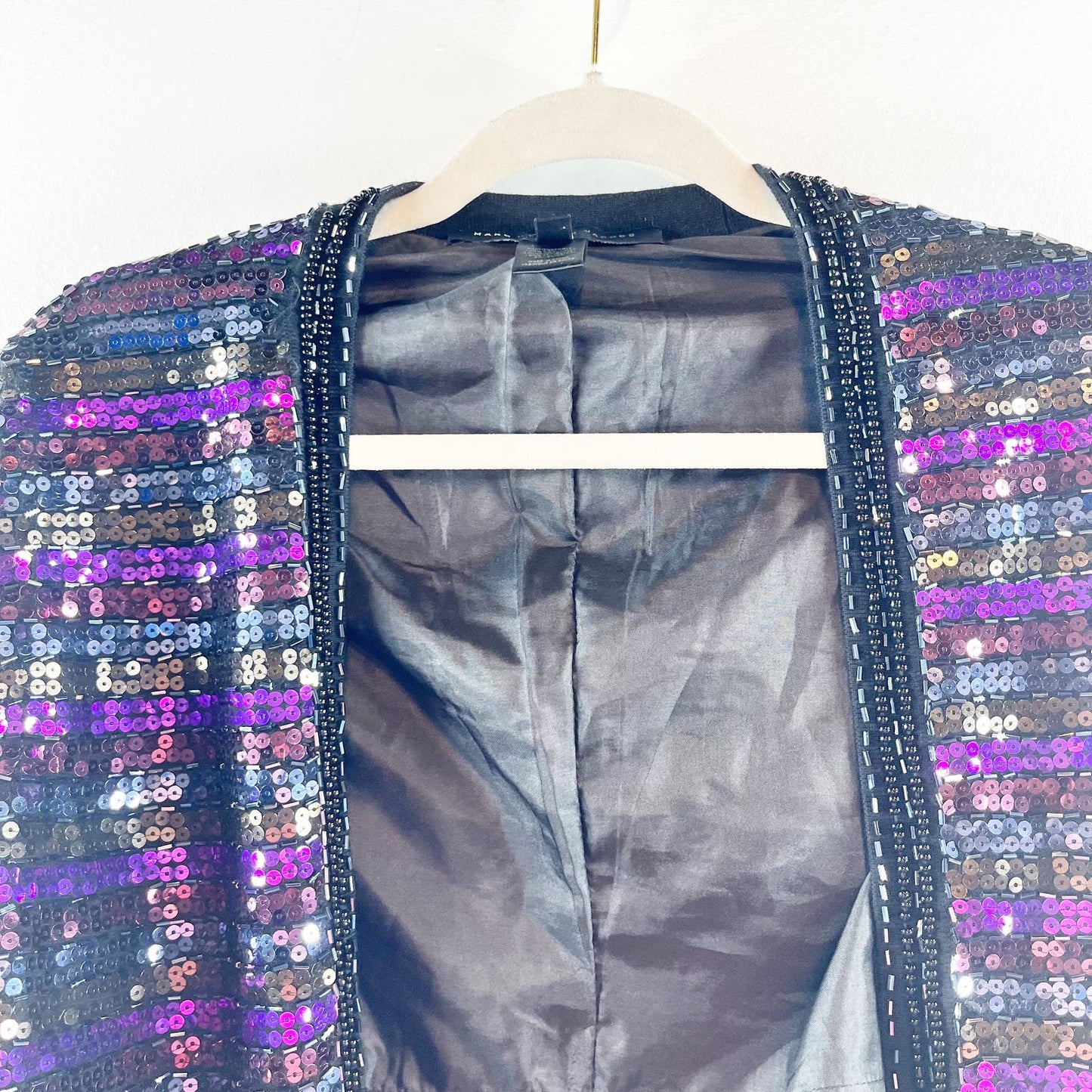 Marc Jacobs Wool Sequin Long Sleeve Cropped Bolero Purple Black Medium