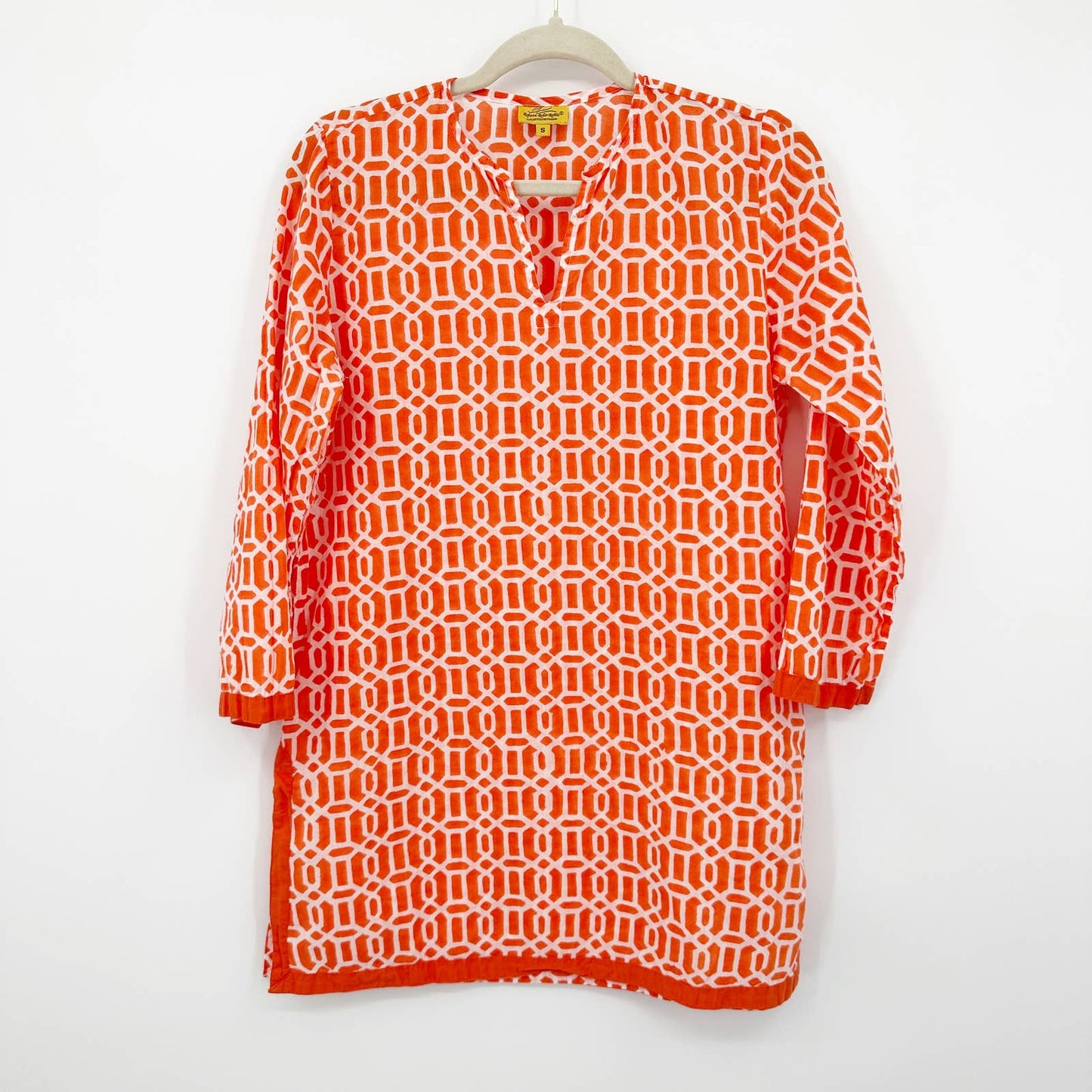 Roberta Roller Rabbit Geometric Tunic Swim Cover Up Dress Orange Small