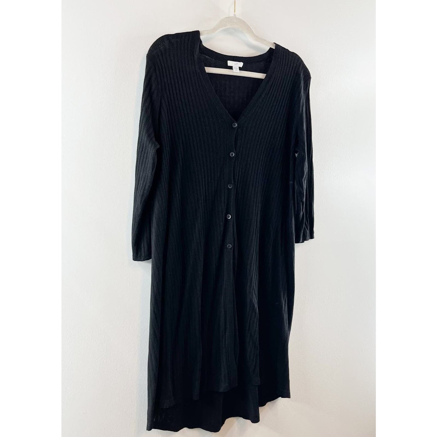 J. Jill Linen Blend Ribbed Sweater Cardigan Dress Black Medium Petite