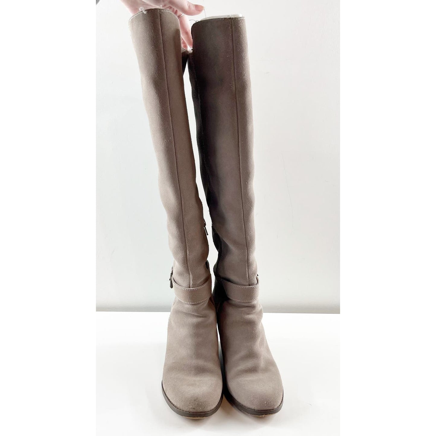 Sole Society Paloma Suede Knee High Wedge Boots Mushroom Gray 7.5