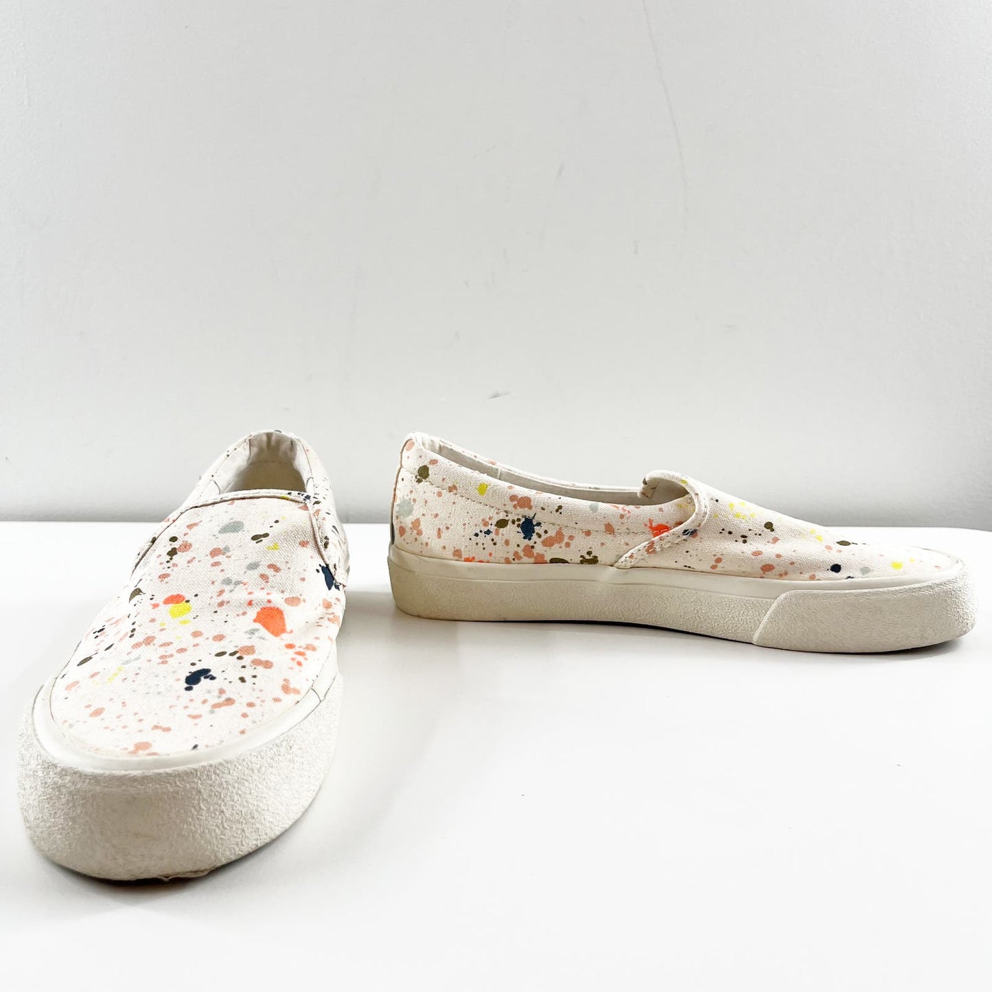 Madewell Sidewalk Slip-On Sneakers in Paint Spattered Recycled Canvas White 7