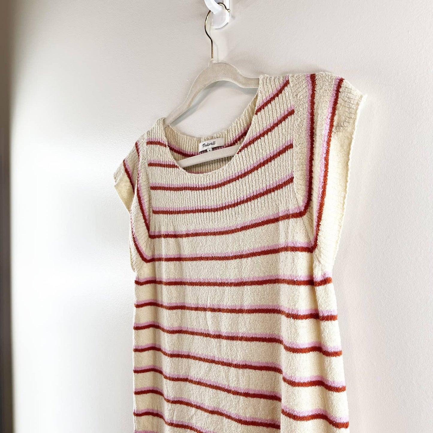 Madewell Marin Short Sleeve Sweater Tee Shirt Top in Stripe White Red Medium