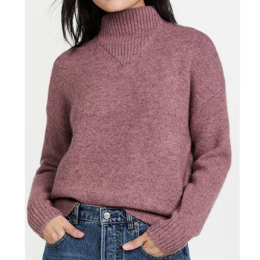 Madewell Dillon Long Sleeve Mock Neck Pullover Sweater Heathered Loganberry XXS